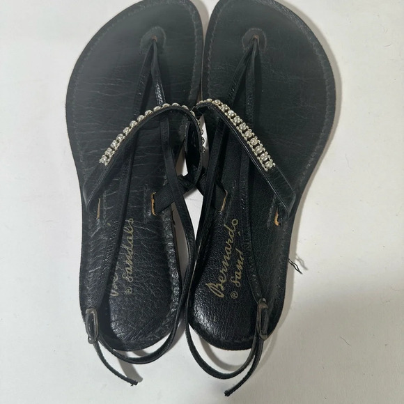 Black Sandals with Rhinestone Embellished Strap and Flat Sole - Picture 6 of 8